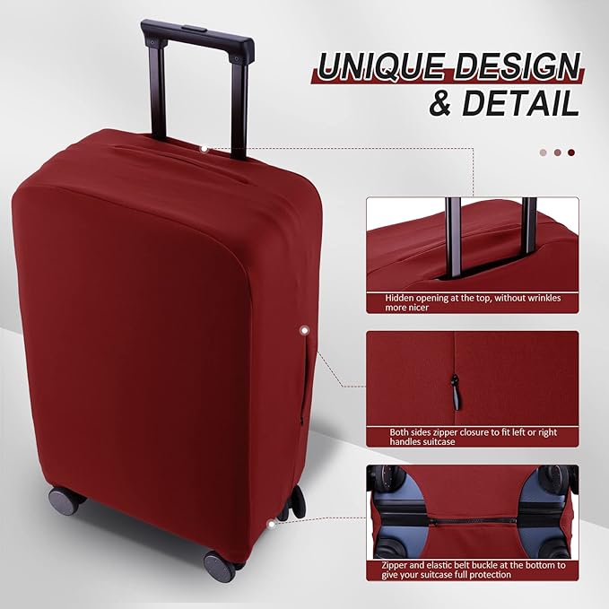 Travel Luggage Cover Suitcase Protector Scratch-Resistant Fit 19-31 Inch Suitcase, Not Included Suitcase (Claret, SX(22-23 inch))