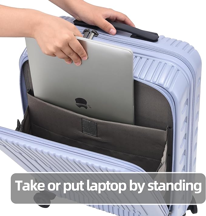 2 Pieces 19/29 Luggage Sets, 19 Inch Carry On Luggage with Front Pocket & 29 Inch Side Opening Suitcase, Ligthweight ABS+PC Hardshell, Lilac Purple