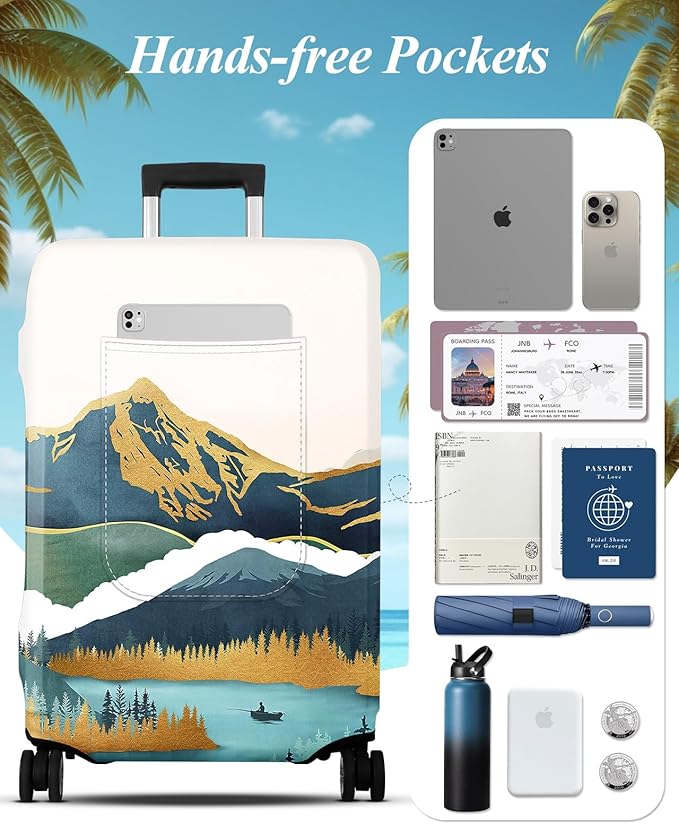Slohif Luggage Cover for Suitcase Tsa Approved Protector - Luggage Sleeve Large Suit Case Cover Travel Stretch Baggage Case Protective Washable Fit 28-30 Inch Mountain L