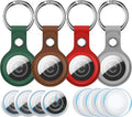 RFUNGUANGO Airtags Holder Keychain Keyring, 4 Pack Leather Case Cover for Women Men Kids with Apple Air Tag GPS Tracker Item Finders-Brown,red,Green,Grey