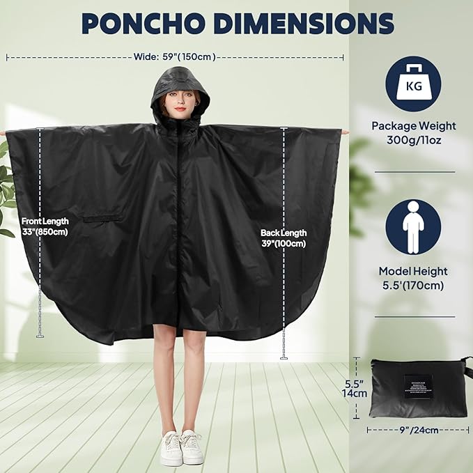 ANYOO Waterproof Rain Poncho Lightweight Reusable Hiking Hooded Coat Jacket for Outdoor Activities