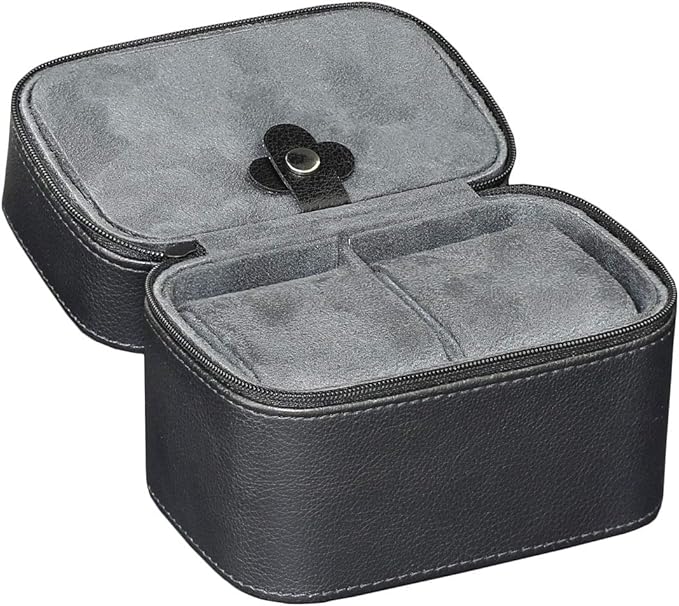 ROTHWELL 2 Watch Travel Case Storage Organizer for 2 Watches | Tough Portable Protection w/Zipper Fits All Wristwatches & Smart Watches Up to 50mm (Black/Grey)