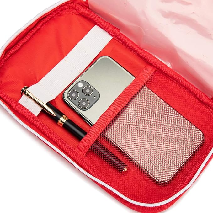 First Aid Bag Tote Empty Small First Aid Kit Bag Outdoor Travel Rescue Pouch First Responder Medicine Bag Pocket Container for Car Home Office Sport Outdoors (Red Handle)