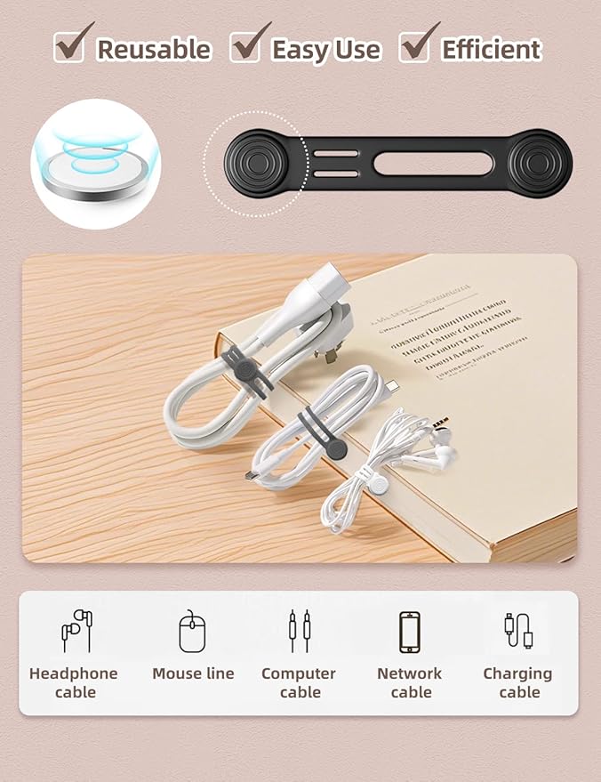 Kanemc 8 Pack Magnetic Twist Ties, Silicone Cord Organizer Magnet Reusable Cable Straps For USB Earphone Charger Video Computer Cables (4Black+2White+2Grey)