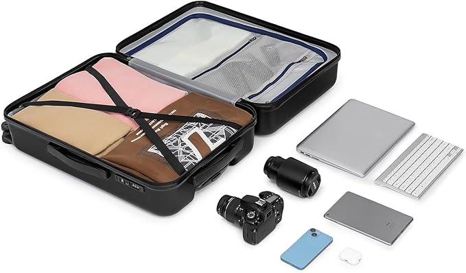 KYME Suitcase Hardshell With Double Spinner Wheels, PC+ABS TSA Lock Travel Luggage (Black, 24" Checked)