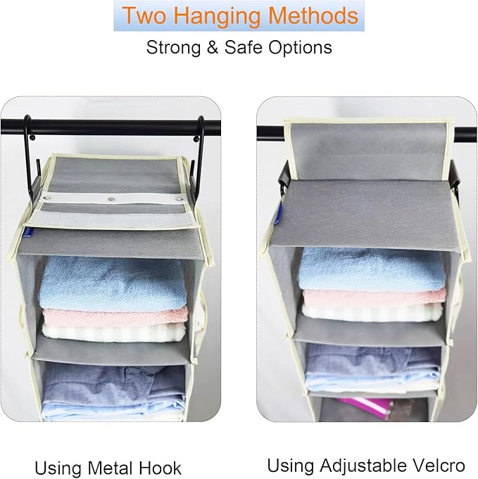 2 Pack Large-Sized Hanging Shoe Organizer 8-Shelf, Hanging Closet Organizer with 8 Side Pockets, Wider Hanging Shelves for Storage Shoes Clothes 9" W × 11.8" D× 48" H, Grey.