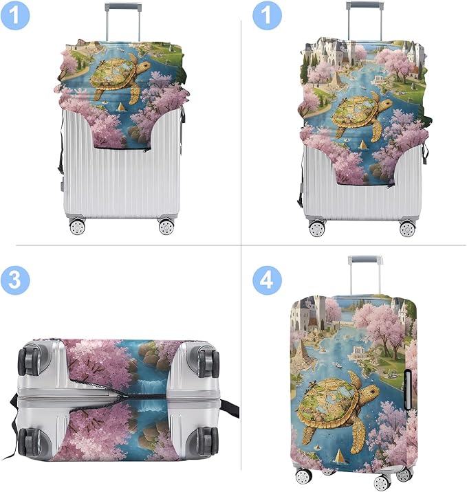 Turtle Luggage Cover Washable Suitcase Protector Anti-Scratch,Stretchable Fit for 20-34Inch Luggage Durable Travel Bag Cover with Zipper Closure (M(24-26inch suitcase))