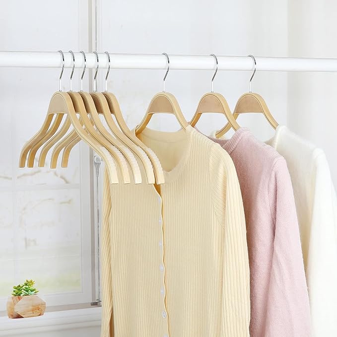 TOPIA HANGER Slim Natural Wood Hangers with Extra Soft Non-Slip Rubber Grips, 30-Pack High-Grade Fashion Hanger No Shoulder Bump for Sweaters, Hoodies, Jacket, Dress, Coat -CT15N30