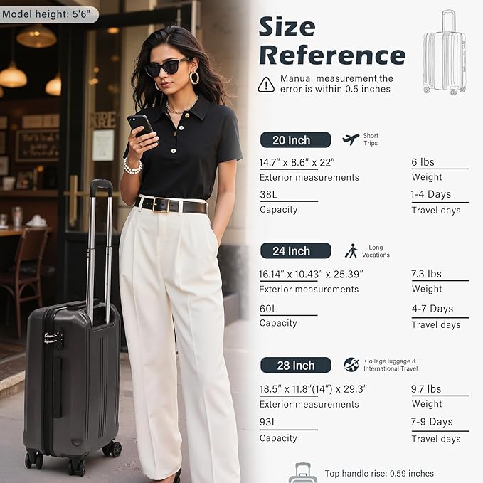 Coolife Luggage Suitcase PC+ABS with TSA Lock Spinner Carry on Hardshell Lightweight 20in 24in 28in(orange, S(20in_carry on))