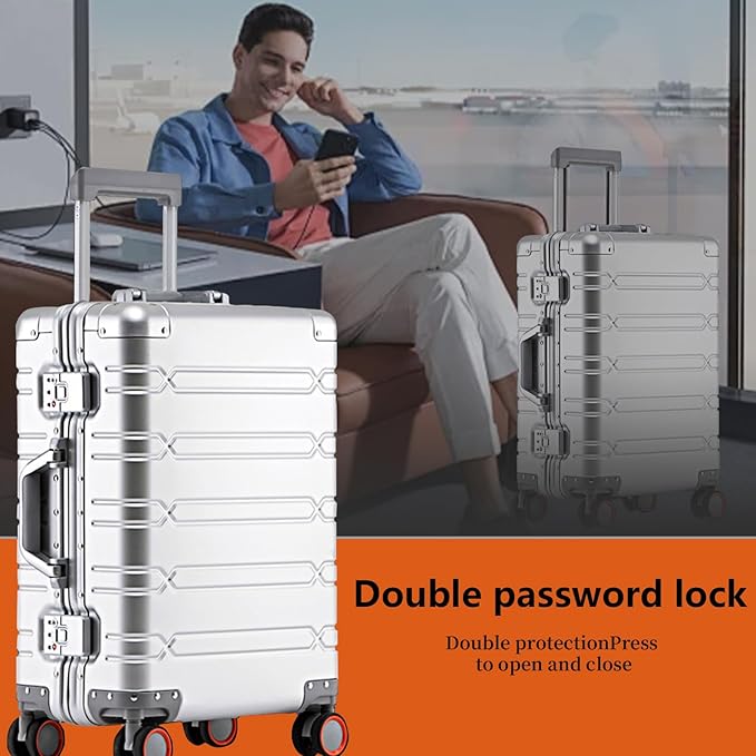 WEICHEN All Aluminum Magnesium 29 Inch Large Luggage with Spinner Wheels, Hard Case Large Suitcase Heavy Duty Aluminum Checked Luggage with TSA Lock