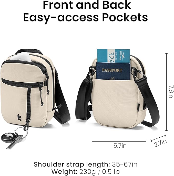 tomtoc Aviator-T37 Travel Crossbody RFID Blocking Bag, Holds 4-6 Passports with Anti-theft Lockable Zippers, Multiple Pockets for Cards & Documents – Organizer for Daily Use