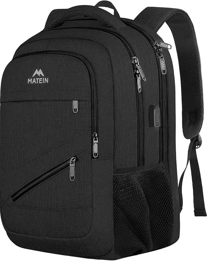 MATEIN 15.6 Inch College Backpack, 20 L Airline Approved Laptop Computer Backpack with Multiple Organization Pockets, Water Resistant Personal Item Casual backpack for Men Women, Black