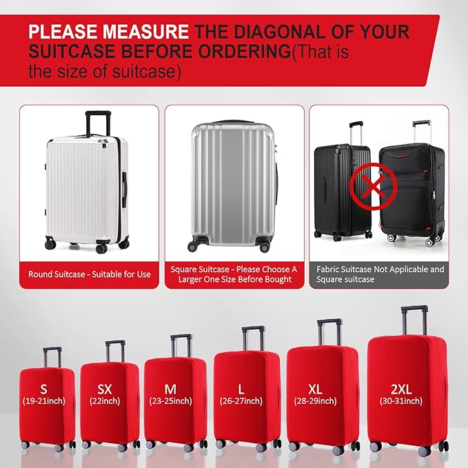 Travel Luggage Cover Suitcase Protector Scratch-Resistant Fit 19-31 Inch Suitcase, Not Included Suitcase (Red, L(26-27 inch))