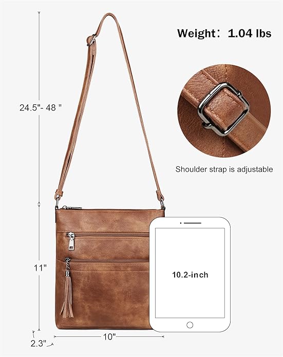 MASINTOR Crossbody Purses for Women, Multi Pocket Casual Crossbody Bag, Adjustable Strap Shoulder Bag with Tassel