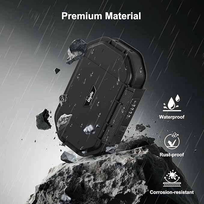 Portable Safe Box, Travel Safe Lock Box with Code, 4 Digit Combination Lock Waterproof Anti-Theft Lock Box with Removable Chain, Portable Lockbox for Beach Outdoor Dorm Hotel Home Car