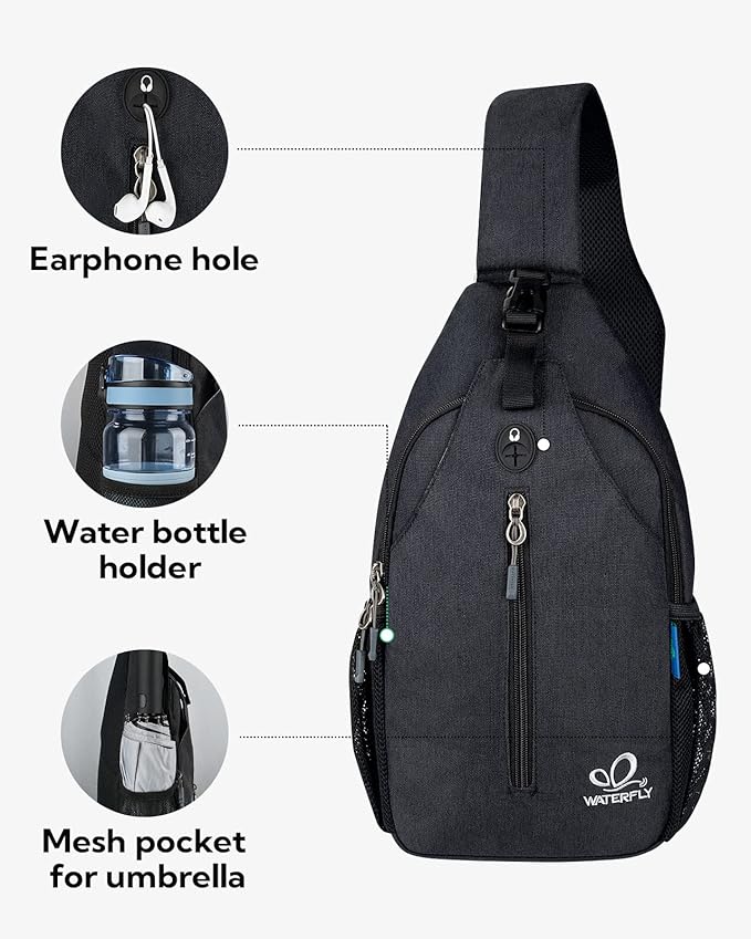 WATERFLY Crossbody Sling Backpack Sling Bag Travel Hiking Chest Bag Daypack