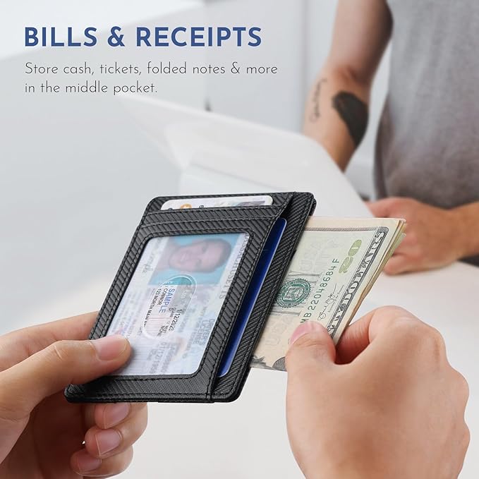 Buffway Slim Minimalist Front Pocket RFID Blocking Leather Wallets for Men and Women - Peak Black