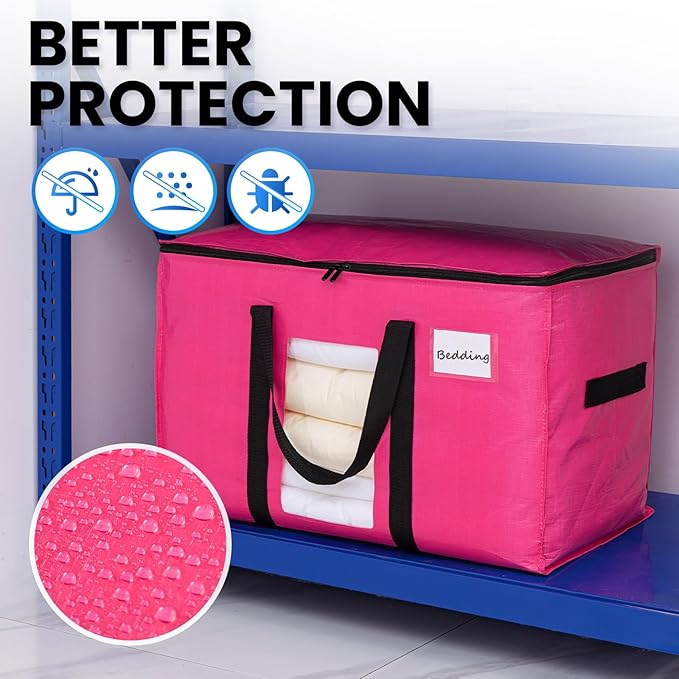 TAILI 10 Pack Pink Extra Large Moving Bags, Heavy Duty Totes with Visible Window, Wrap Around Handles, Ideal for Storage, Space-Saving