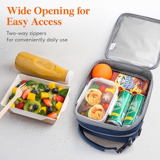 Lifewit Insulated Lunch Box for Men, Expandable Cooler Bag, Freezable Lunch Bag for Women with 2 Ice Packs and Shoulder Straps for Work Travel College, 8.2L Gray and Blue