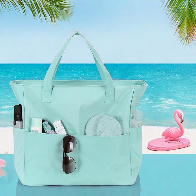 LEDAOU Beach Bag Waterproof Sandproof Women Tote Bag Pool Bag with Zipper for Gym Grocery Travel with Wet Pocket