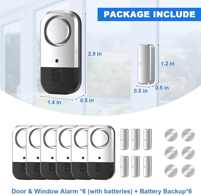 Door Window Alarm Sensors - Door Alarms for Kids Safety, Door Alarms for Home Security, for Home, Office, Store, Garage, Dorm Room, Apartment, RV, Silver Gray, 6 Pack