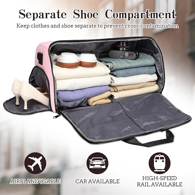 Garment Duffle Bags for Travel, Carry On Garment Duffel Weekender Bag 45L | 2-days Trip,Wrinkle-Free Travel,Separate Shoe Pocket | Overnight Garment Bag for Vacation, Business Trips, Weekend
