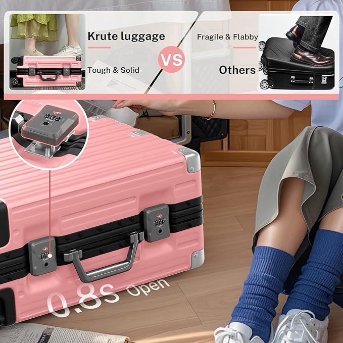 Krute Luggage 24 Inch Aluminum Frame Zipperless Suitcase with Spinner Wheels Checked Luggage PC+ABS Lightweight Hardshell