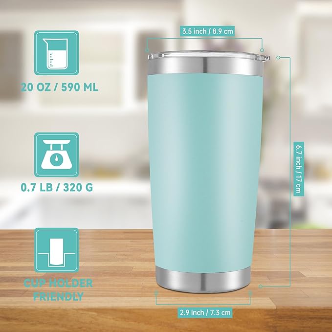 20 oz Tumblers Bulk Stainless Steel Tumbler with Lid Double Wall Vacuum Insulated Coffee Mug 20oz Powder Coated Cup for Hot and Cold Drinks, Turquoise, 6 pack