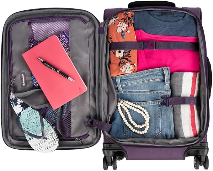 Travelpro Tourlite Softside 3-Piece Set, Expandable Luggage with 4 Spinner Wheels, Lightweight Suitcase, 21" Carry-On, 25" Checked Medium, 29 Check Large, Deep Purple