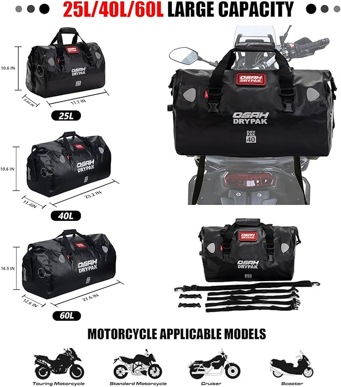 Waterproof Duffel& Luggage Bag - Motorcycle Dry Bag Tail Saddle Bags with Roll Top Closure,Large Storage Space,for Camping, Kayaking, Fishing & Traveling(Sky, 40L)