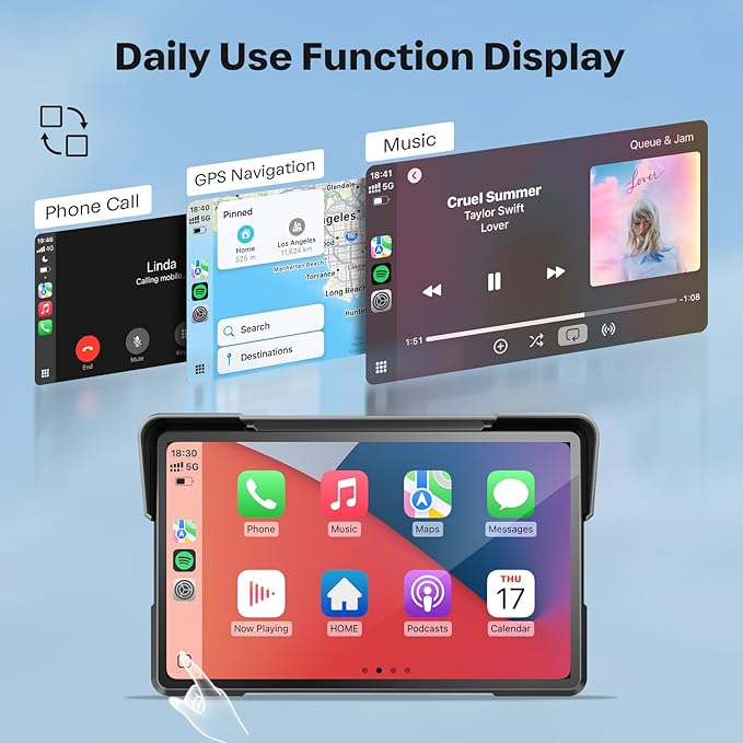 WonVon 7 Inch Wireless Motorcycle Carplay GPS Navigation System with Apple Carplay and Android Auto Portable Screen with Dual Bluetooth, Navigation, Siri, Google Assistant