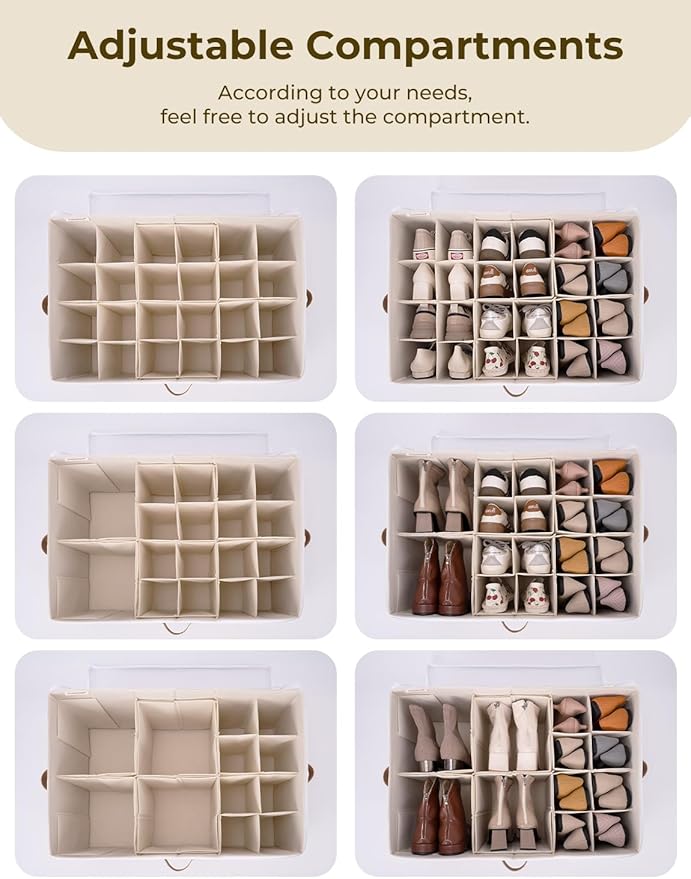 StorageWorks Shoe Organizer for Closet, Fits up to 24 Pairs, Shoe Cubby Storage Containers with Adjustable Dividers and Clear Cover, Green & White