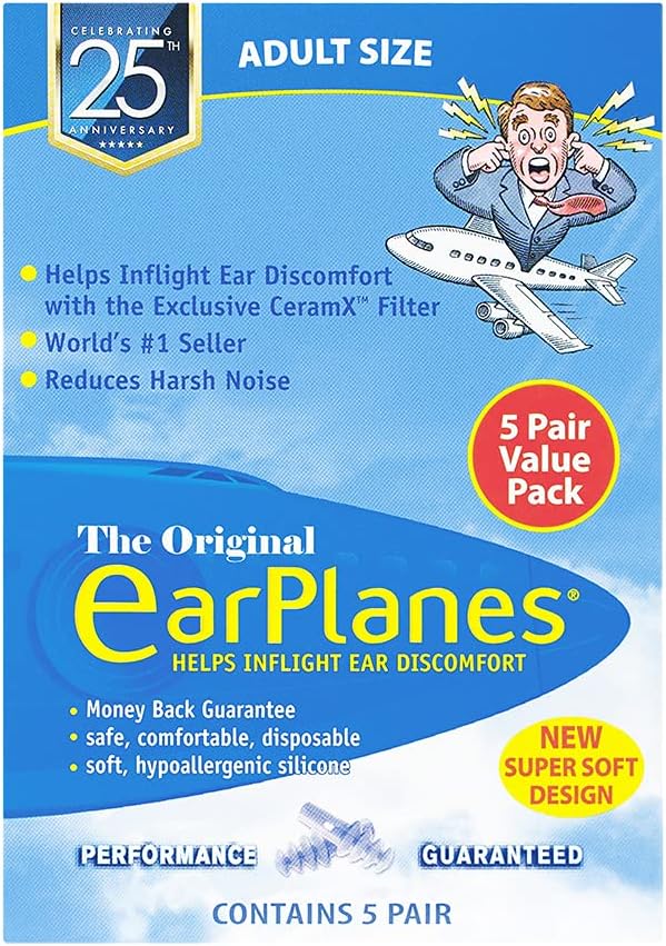 New Super Soft Adult EarPlanes® Ear Plugs Airplane Travel Ear Protection 5 Pair