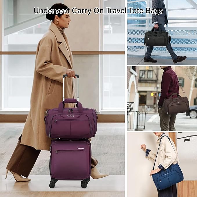 Hanke Underseat Carry On luggage Bags for Travel, Foldable Travel Bags for Women, Soft Lightweight Personal Item Travel Bag Small Carry On Bags for Airplanes, Travel Tote Bags for Women Men.（Purple）