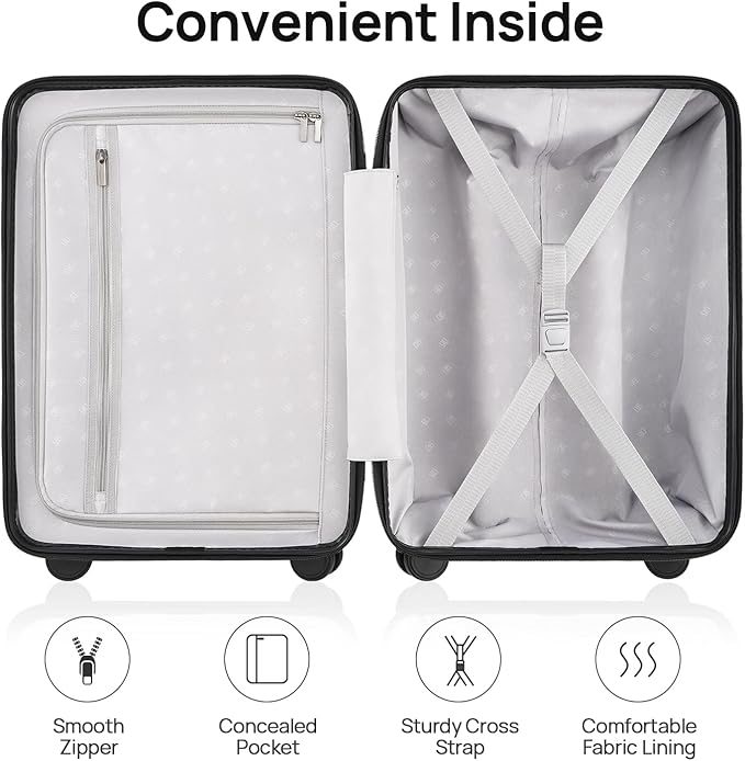 Carry on Luggage 22 X 14 X 9 Airline Approved, 20 Inch Luggage for 3-5 Days Travel, Double Spinner Wheels, 100% Hardshell PC, TSA Lock (02-Grey (Basic), Checked 24-Inch)
