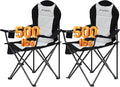 Camping Chairs for Heavy People, Folding Chairs for Outside Outdoor Folding Chairs with Cup Holder & Cooler Bag, Camp Chairs Supports up to 500lbs(2 PC, Black White)