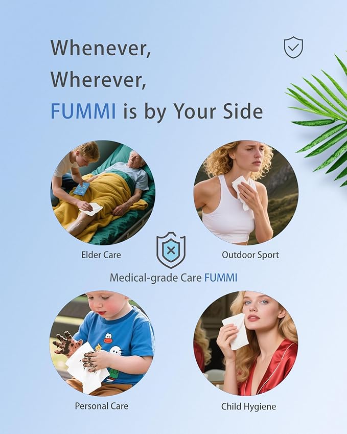 FUMMI 300 Pack Body Wipes – Large Individually Packaged Bath Wipes for Adults, Travel, Gym, Camping, Elderly, Bedridden – No Rinse Bath Wipes, Moisturizing & Refreshing Clean