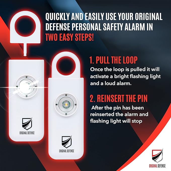 Original Defense® Siren Self-Defense Alarm (White) - 130 dB Keychain Alarm with LED Strobe Light for Women, Children, and Elderly - Police Recommended