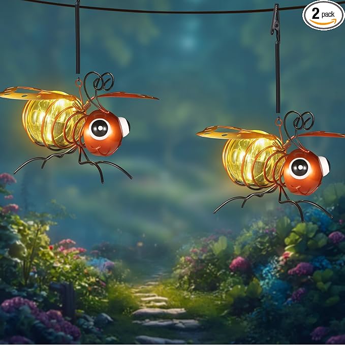 2 Pack Bee Solar Outdoor Hanging Lantern Creative Small Sculpture Lights Durable Waterproof Lamp Suitable for Festivals Garden Decor Birthday Gifts for Grandma Mom Women Girl