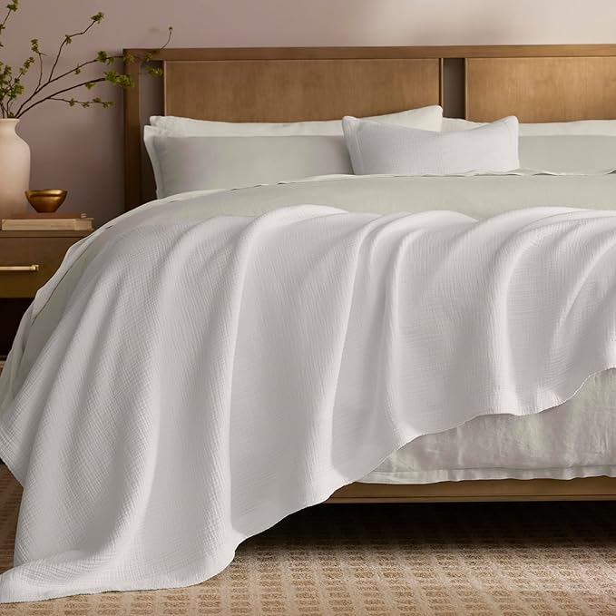 BOLL & BRANCH Dream Bed Blanket - Twin/Twin XL, White - Luxury 100% Organic Cotton - Soft, Lightweight and Breathable - Cloud-Like Touch