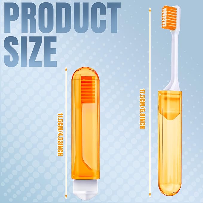 Patelai 4 Pieces Travel Toothbrush Set, Soft Bristle Mini Foldable Tooth Brush with Case, Individually Wrapped Small Portable Travel Size Toiletries Stuff for Camping (Honey Color)