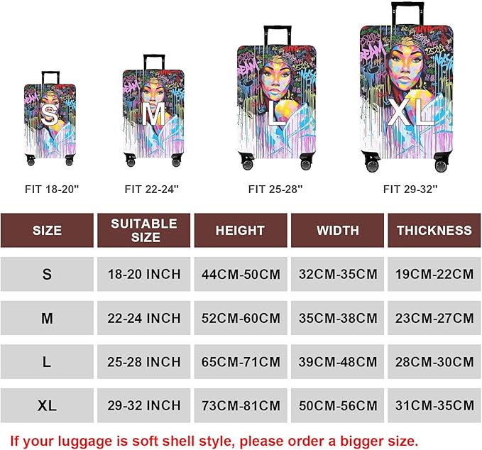 WUJIAONIAO Travel Luggage Cover Baggage Suitcase Cover Protector Skins 18-32 Inch (Graffiti A8, M (for 22-24 inch luggage))