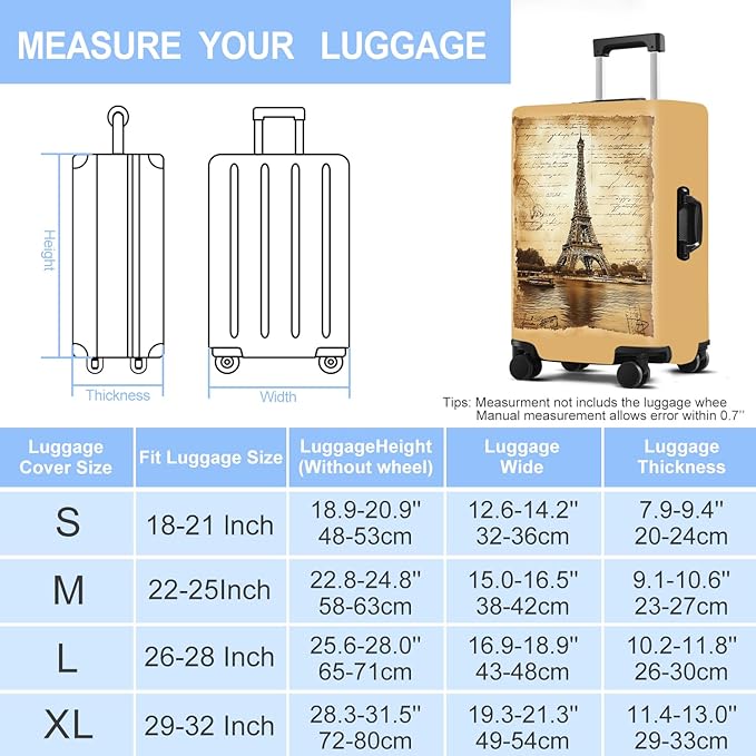 Luggage Cover Washable Suitcase Protector Anti-scratch Suitcase cover Fits 20-34 Inch Luggage (Tower-3, S(20-22inch suitcase))