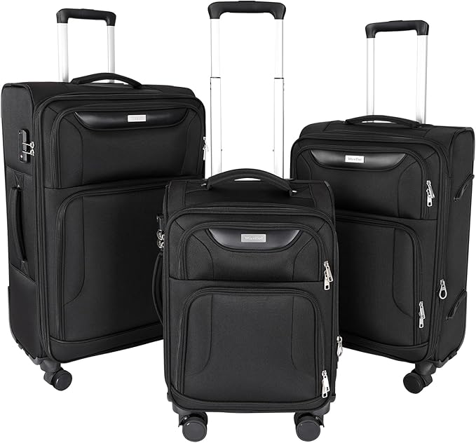 3-Piece Softside Expandable Luggage Set with Front Open Pocket, Lightweight and Durable Oxford Fabric Suitcase Set with TSA Lock (Black, 20in/24in/28in)