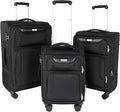3-Piece Softside Expandable Luggage Set with Front Open Pocket, Lightweight and Durable Oxford Fabric Suitcase Set with TSA Lock (Black, 20in/24in/28in)