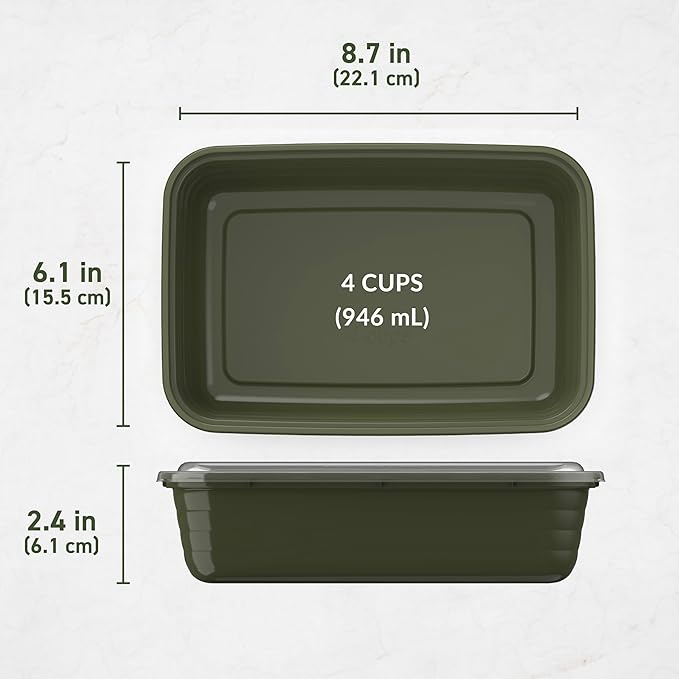 Bentgo 20-Piece Lightweight, Durable, Reusable BPA-Free 1-Compartment Containers - Microwave, Freezer, Dishwasher Safe - Khaki Green