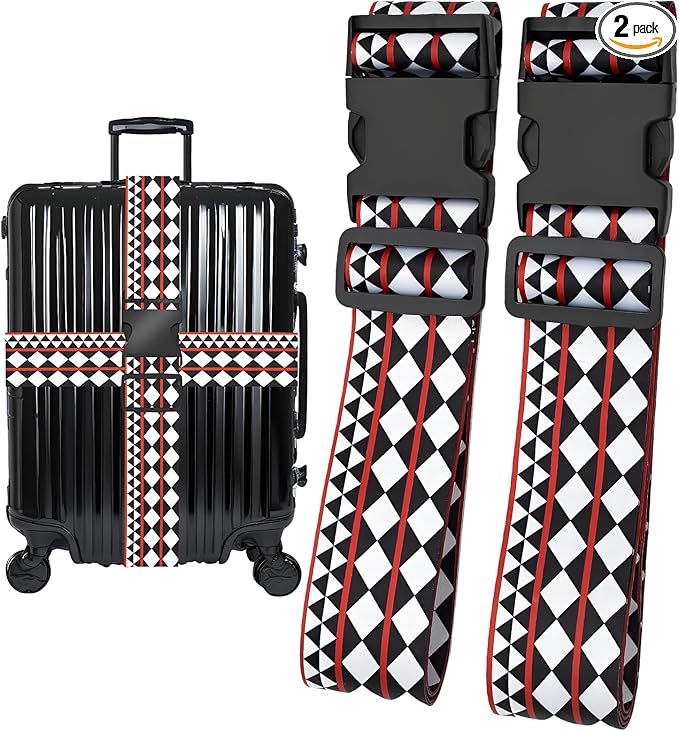 Geometric Arts Luggage Straps for Suitcases, Adjustable Luggage Travel Belt to Keep Luggage Security While Travel, Strong Polyester Fabric, Easy-to-Recognize Funny Pattern Travel Accessories, 2 Pack