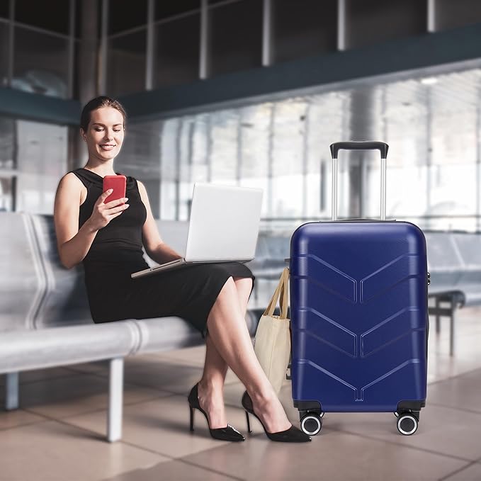 Hardside Carry On Luggage 22x14x9 Airline Approved with Spinner Wheels, Lightweight 20-inch Carry-On Suitcase for Men & Women, Blue