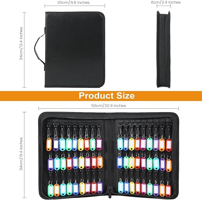 Portable Zippered Key Organizer, Waterproof Fireproof Key Case with 54 Key Hooks and Tags,Portable Key Storage for Rental Management Real Estate Sales Hotel Executives and Car Service(54 Keys)