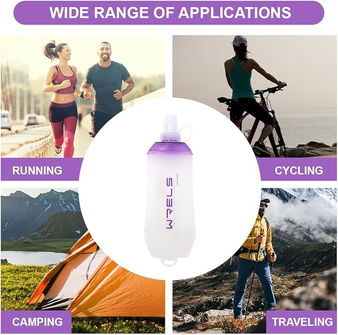 200ml/350ml/500ml Collapsible Soft Flask,BPA Free Folding Soft Water Bottle with Hanging Ring,Lightweight TPU Hydration Flask for Running Marathon Cycling Hiking(500ml-2 Packs)